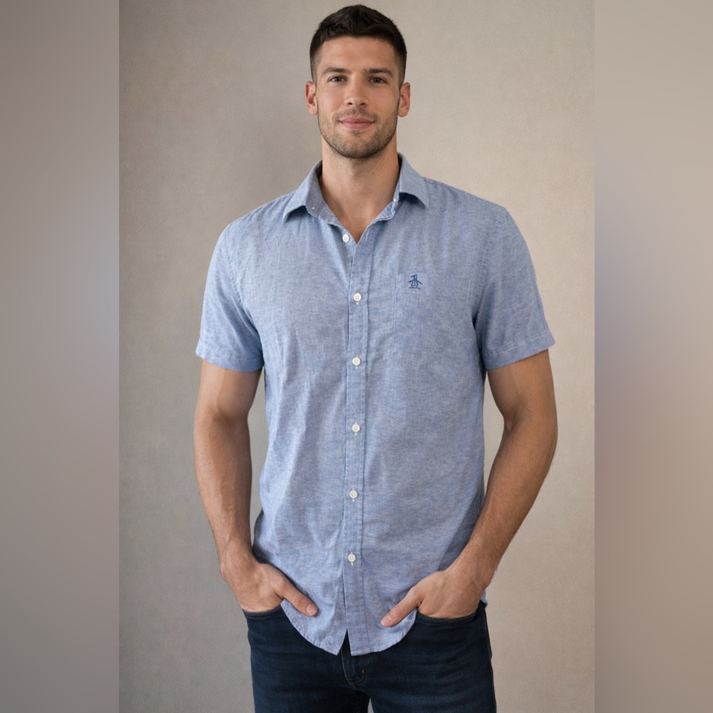 Original Penguin Light Blue 100% cotton  Button Down Shirt‎